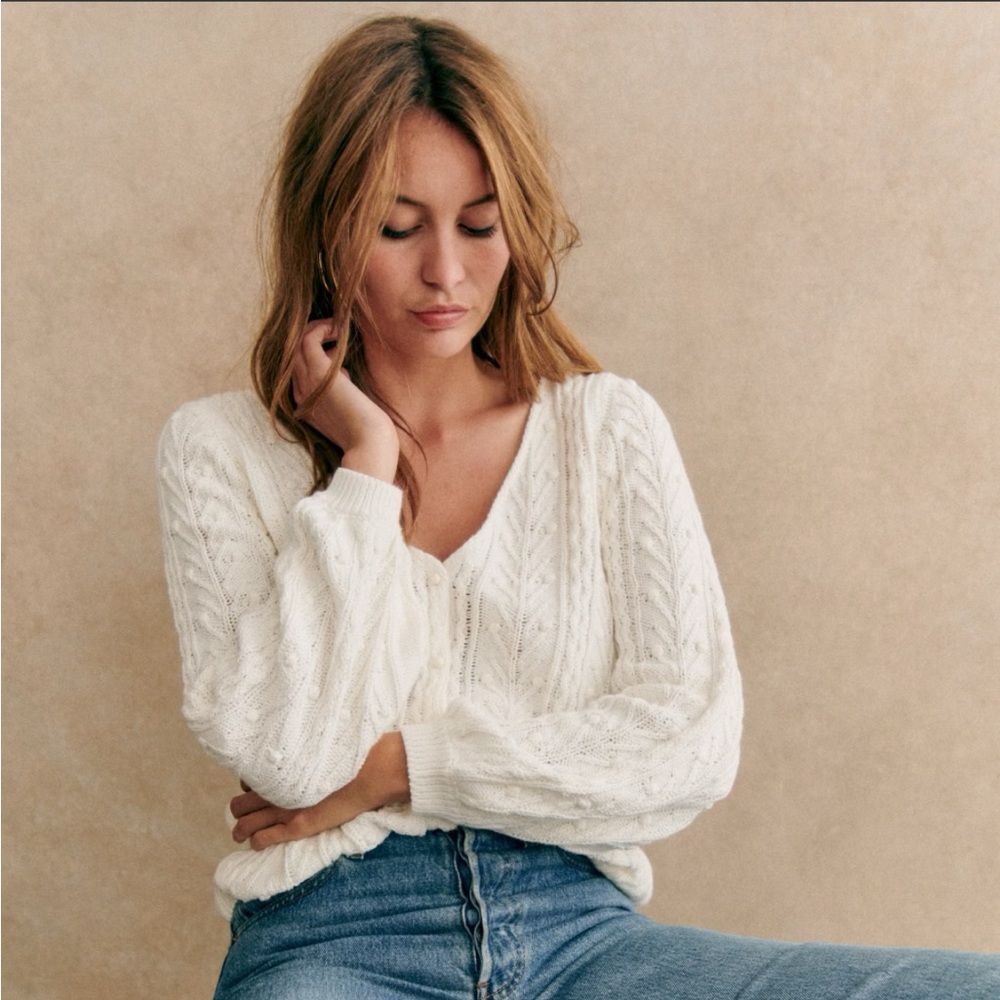 Sezane White Cable Knit Cardigan